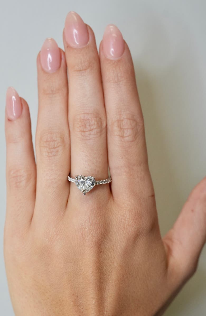 Everyday By HauteCarat 18K White Gold Heart Shaped Lab Created Diamond Engagement Ring, Alternate, color, 
