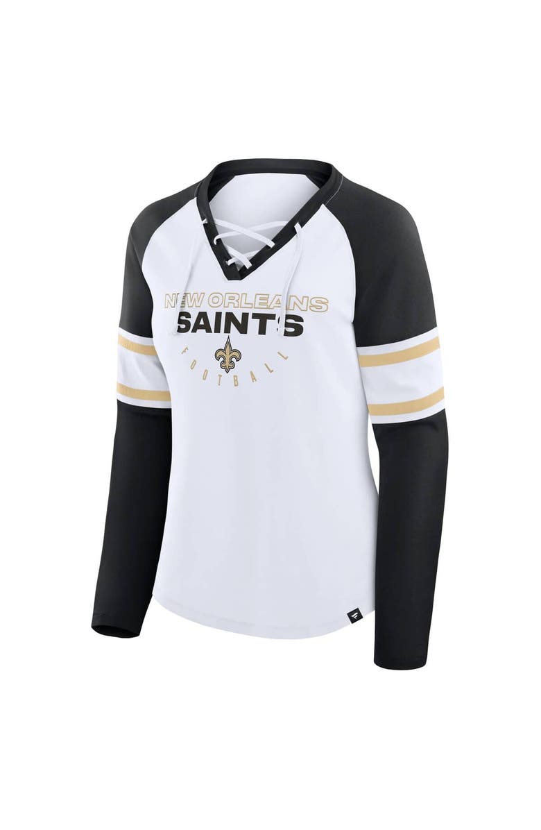 FANATICS Women's Fanatics White/Black New Orleans Saints Redzone Blitz Package Raglan Lace-Up V-Neck Long Sleeve T-Shirt, Alternate, color, White