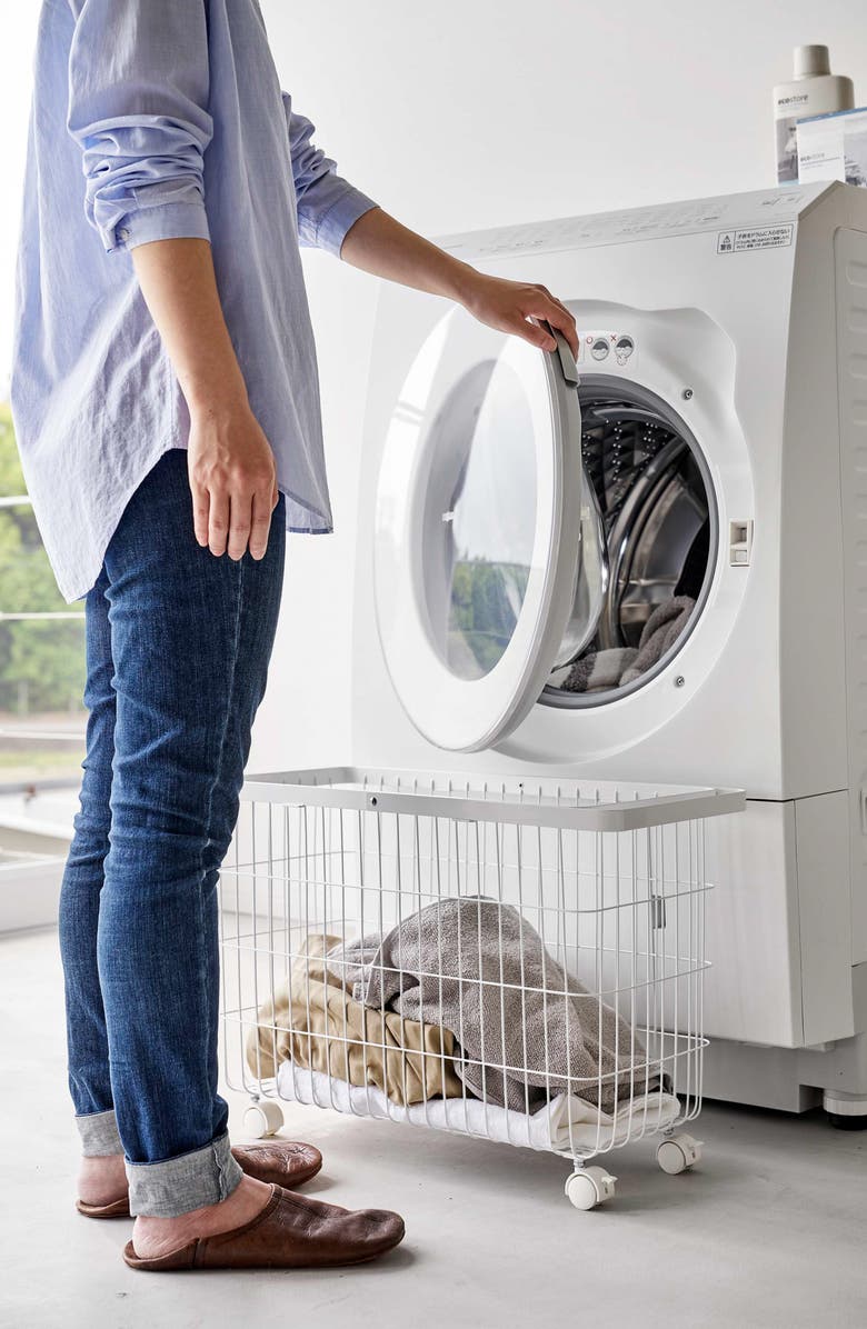 Yamazaki Rolling Laundry Basket, Alternate, color, White
