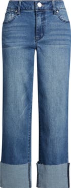 1822 Denim High Waist Cuff Straight Leg Jeans