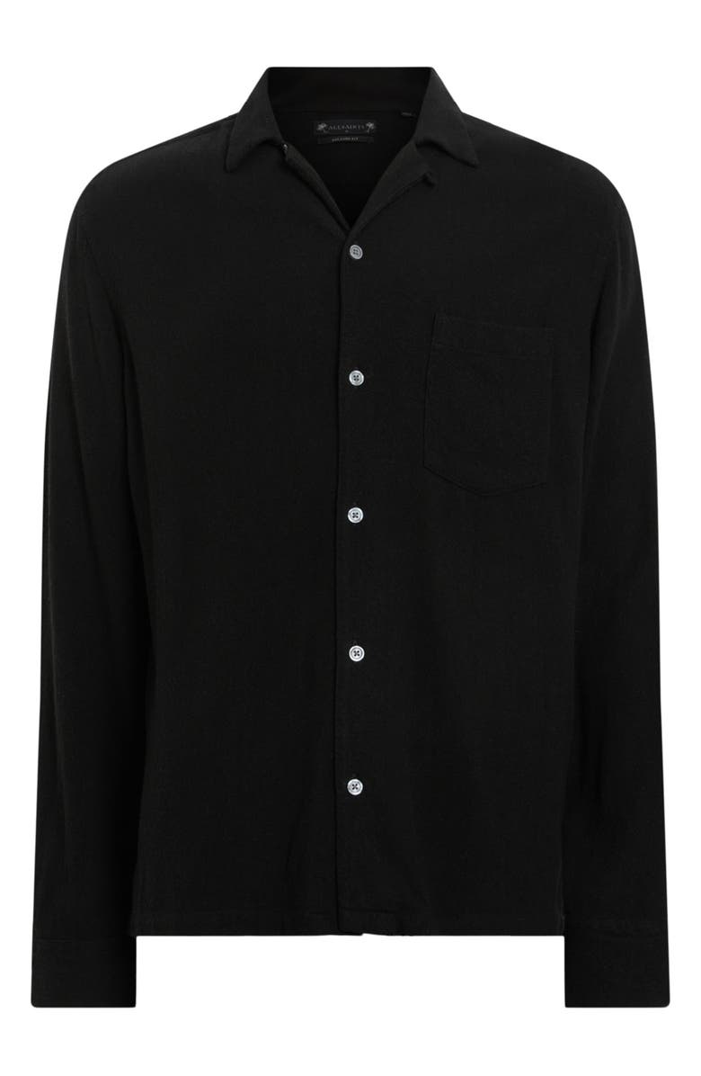 AllSaints Cudi Textured Long Sleeve Camp Shirt, Alternate, color, Black