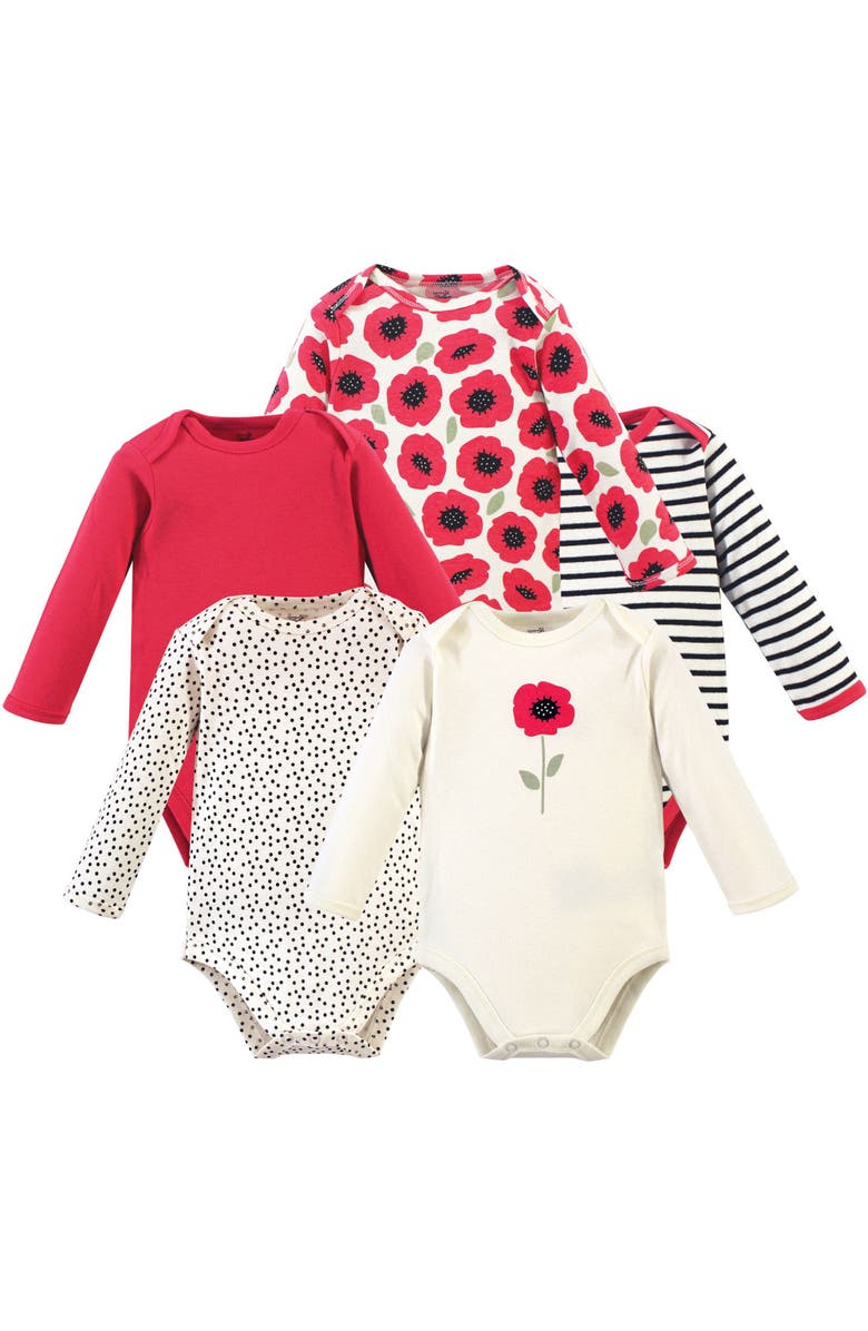 Touched by Nature Little Soft Organic Cotton Long-Sleeve One-Piece Essentials, Main, color, Berry Branch