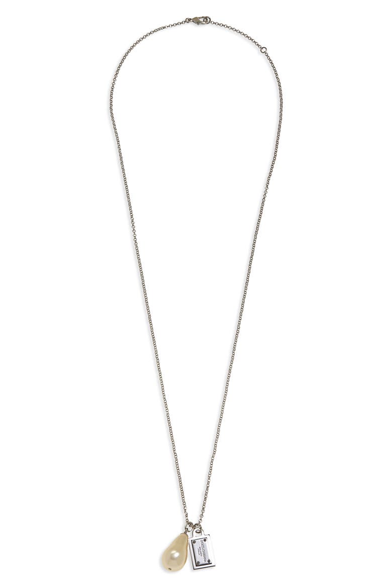 DG Plaque & Imitation Pearl Pendant Necklace, Main, color, ARGENTO/ PALLADIO