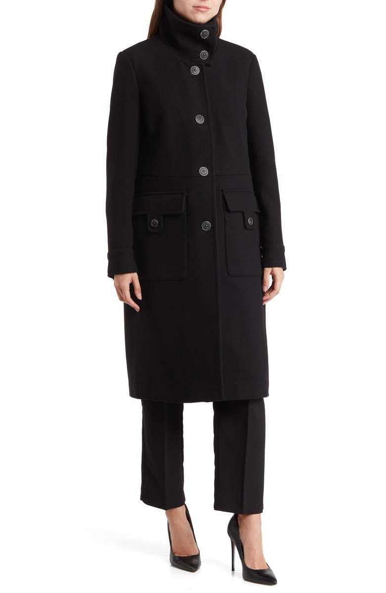 Andrew Marc Almedia Wool Blend Twill Coat, Main, color, Black