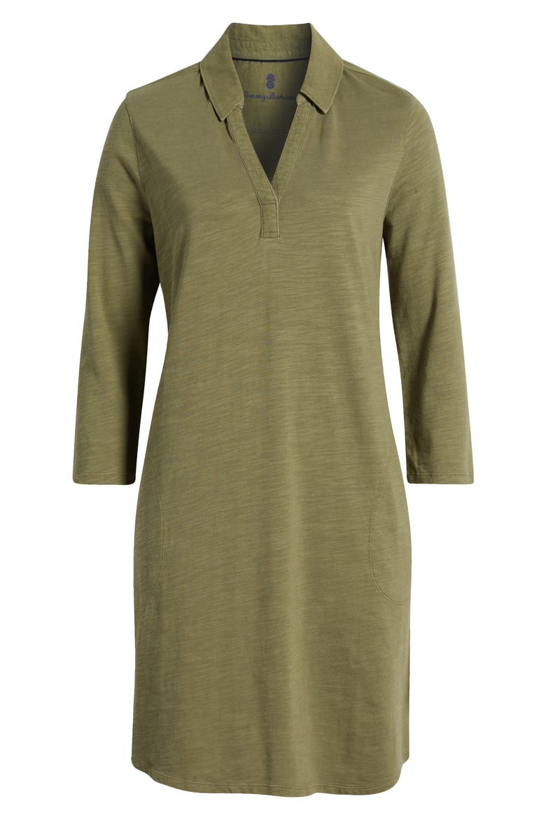 Ashby Isles Long Sleeve Cotton Jersey Polo Dress, Alternate, color, TEA LEAF