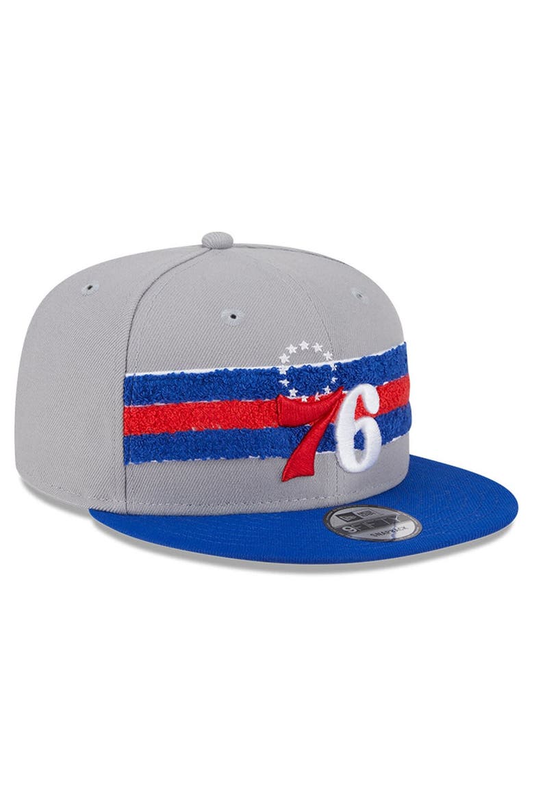 Men's New Era Gray Philadelphia 76ers Chenille Band 9FIFTY Snapback Hat, Alternate, color, Gray
