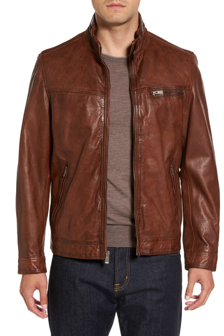 Leather Jacket, Main, color, COGNAC