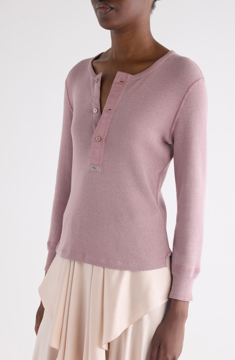 Chloé Rib Organic Cotton Henley, Alternate, color, Blushy Purple