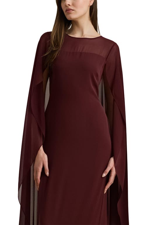 Ralph Lauren Cape Georgette Gown In Burgundy