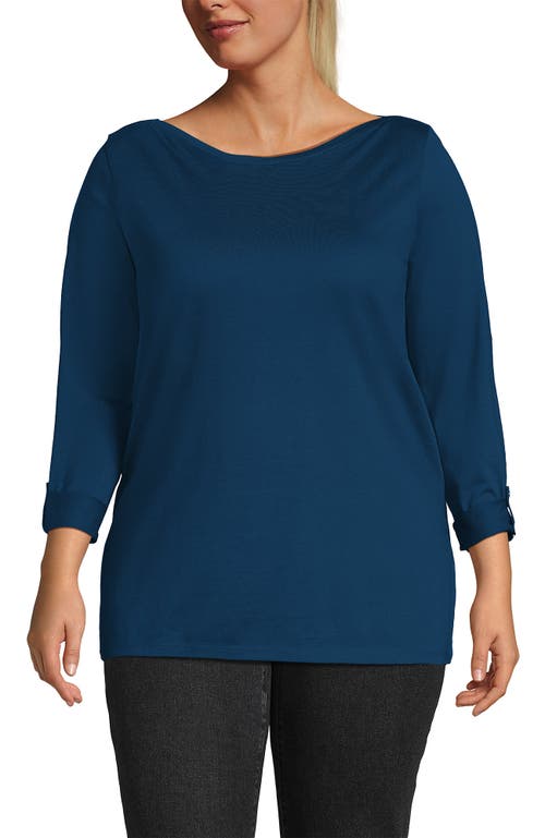 Lands' End Supima Cotton Adjustable 3/4 Sleeve Boatneck Tunic In Blue