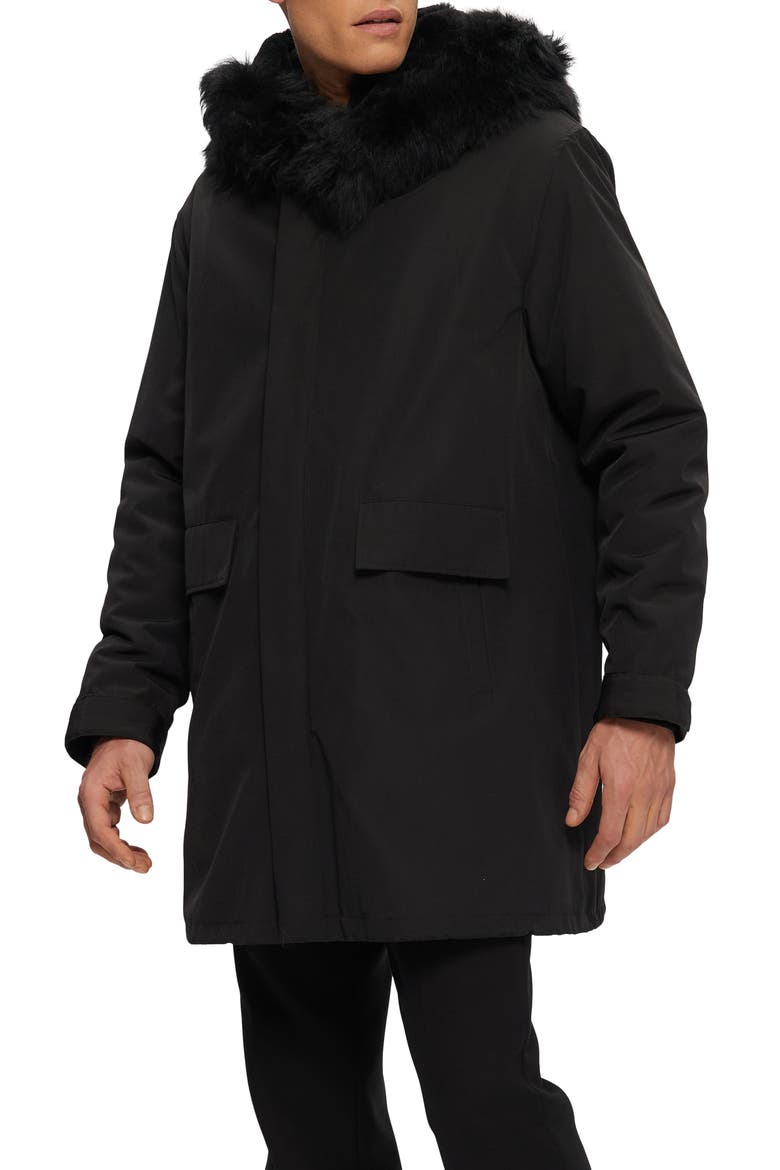 Parka With Genuine Shearling Trim, Alternate, color, BLACK/BLACK