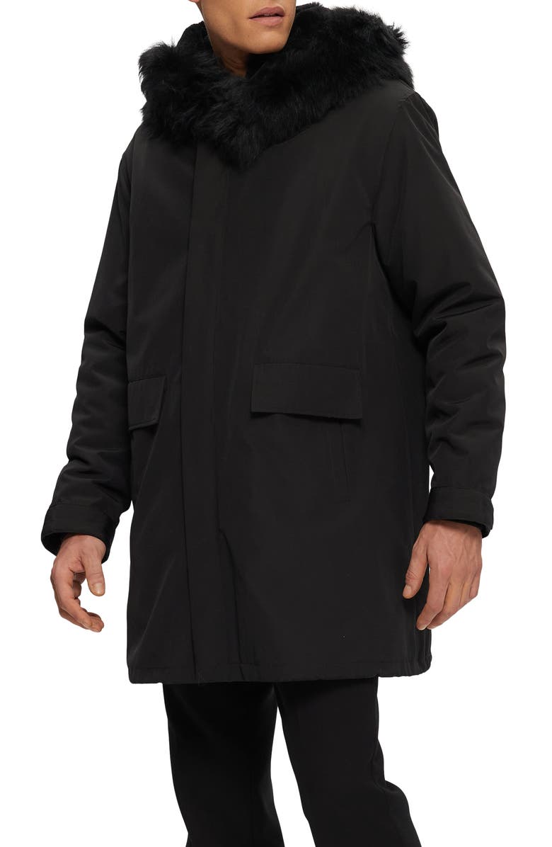 GORSKI Parka With Genuine Shearling Trim, Alternate, color, Black/Black