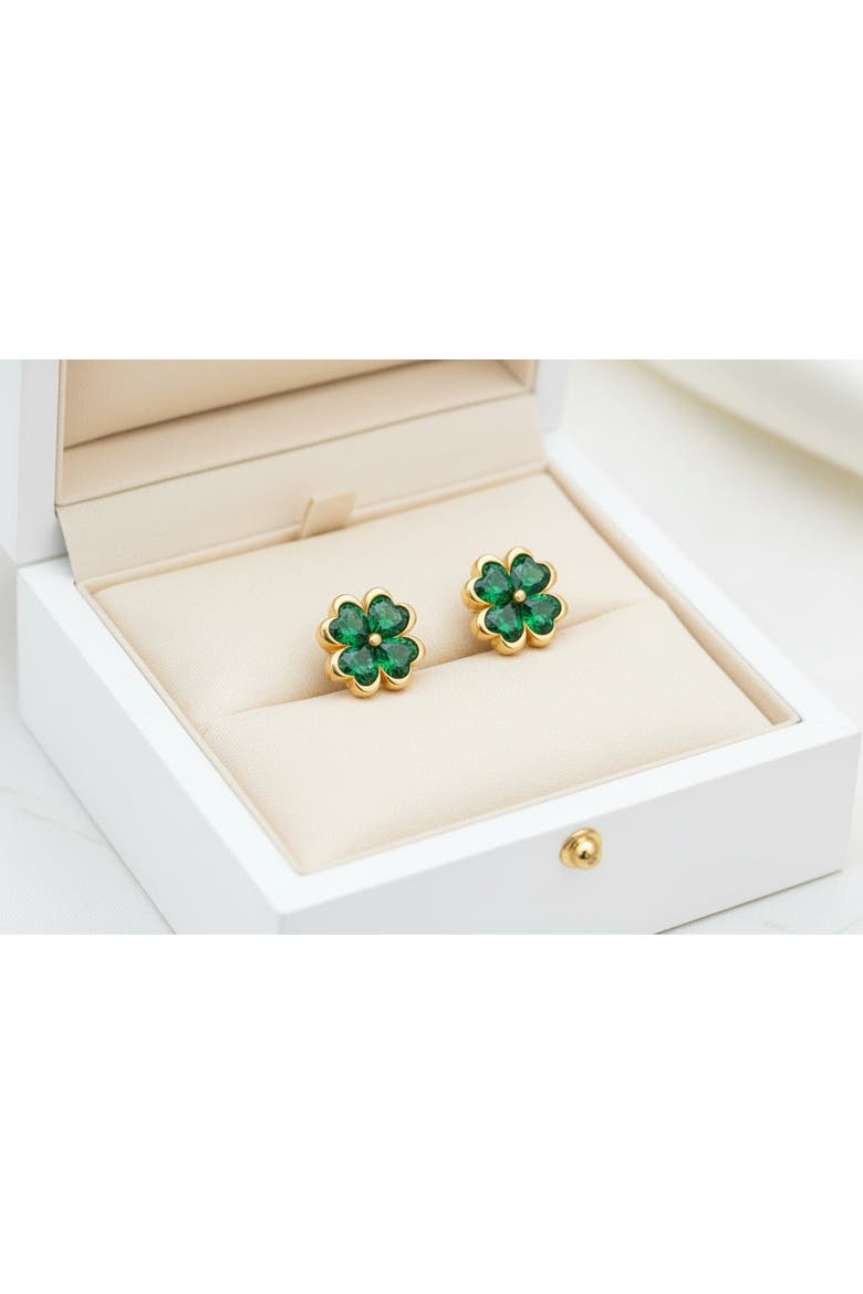 Peridot Clover Pave Stud Earrings, Alternate, color, Green