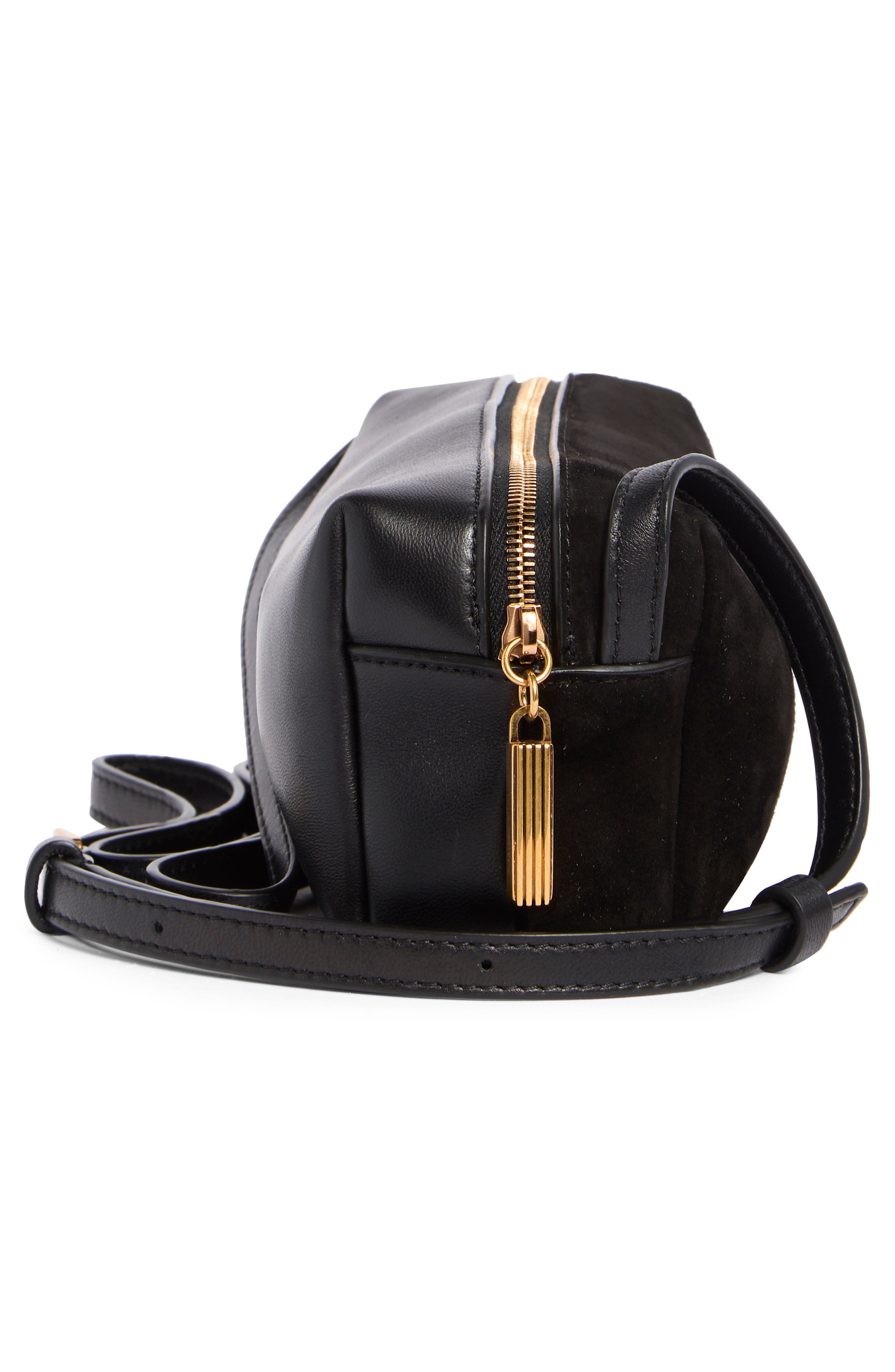 Mini Kye Leather & Suede Crossbody Bag, Alternate, color, BLACK
