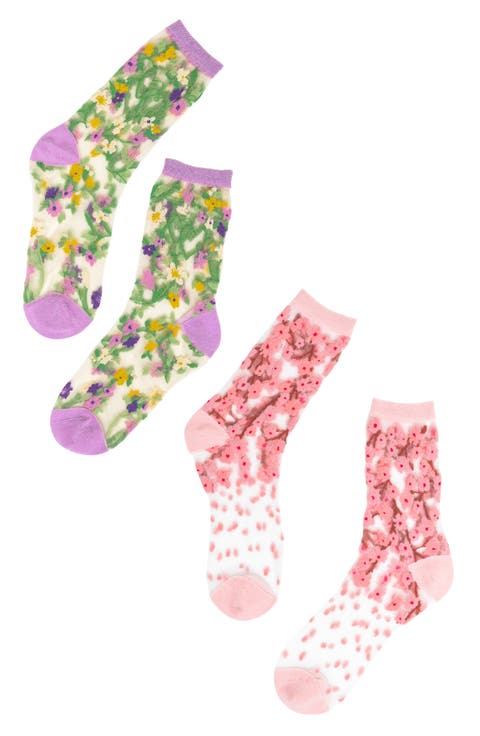 Floral Sheer Crew Socks