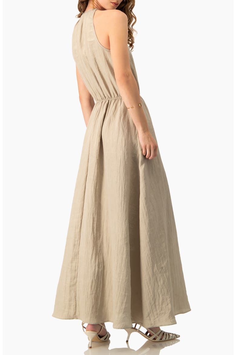 Sleeveless Crinkle Halter Maxi Dress with Cinched Waist A-Line, Alternate, color, Sand