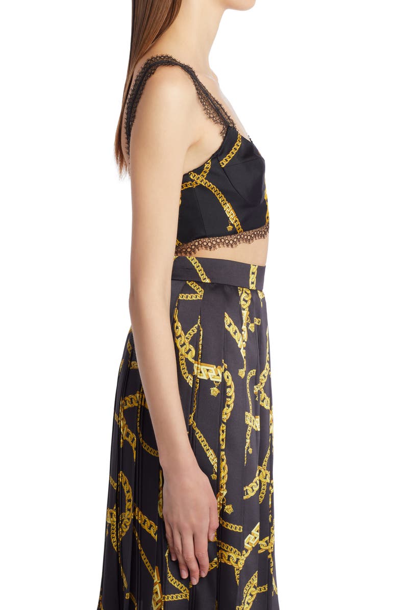 Versace Chain Print Crop Silk Bustier Top, Alternate, color,