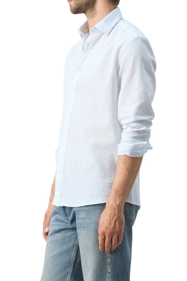 Regular Fit Stripe Cotton & Linen Button-Up Shirt, Alternate, color, SKY BLUE