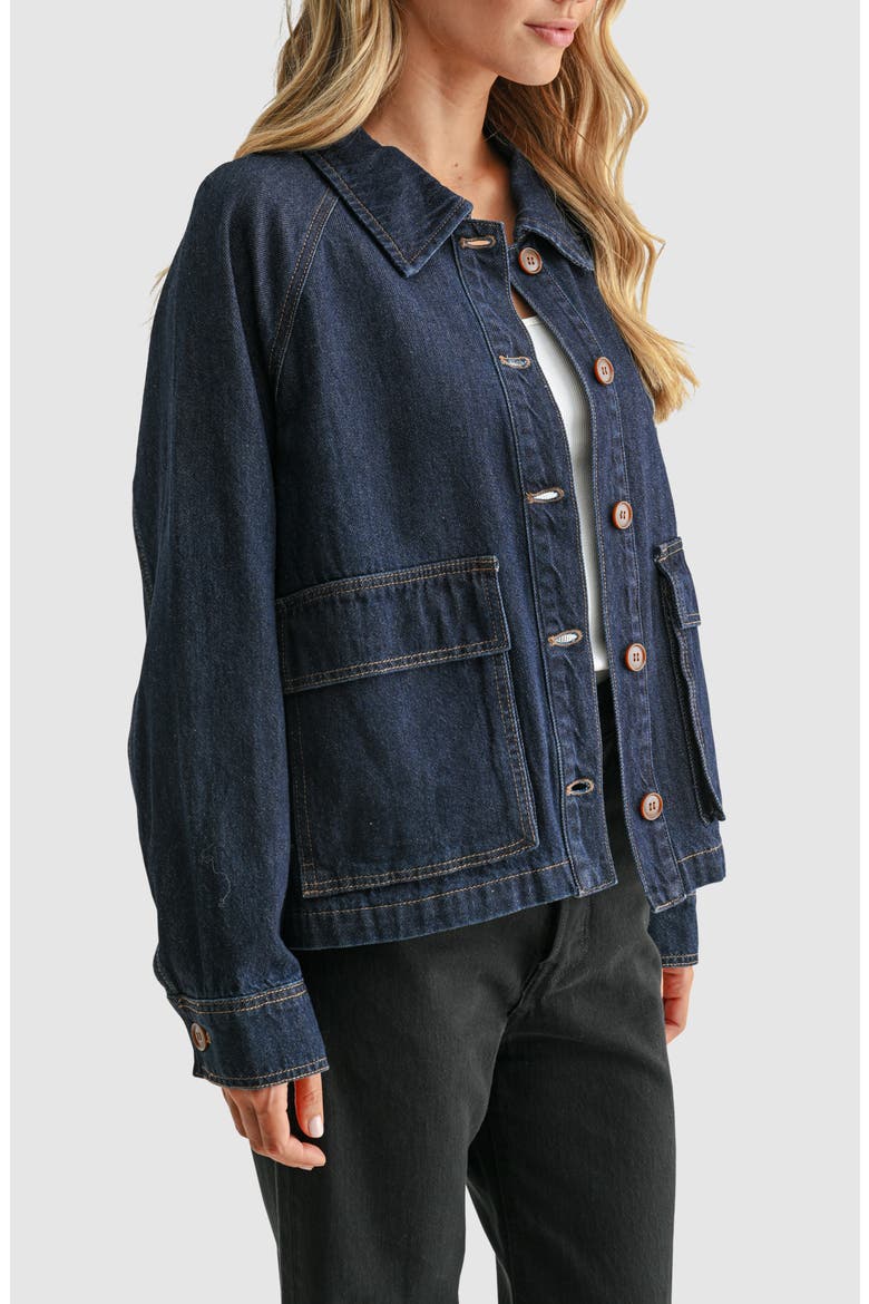 Pocket Detail Denim Jacket, Alternate, color, DARK DENIM