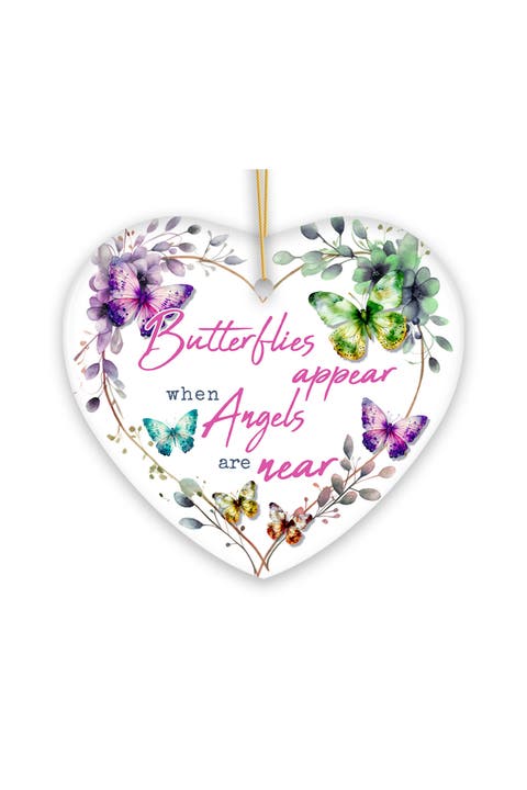 Butterflies Appear When Angels Are Near Heart Ornament
