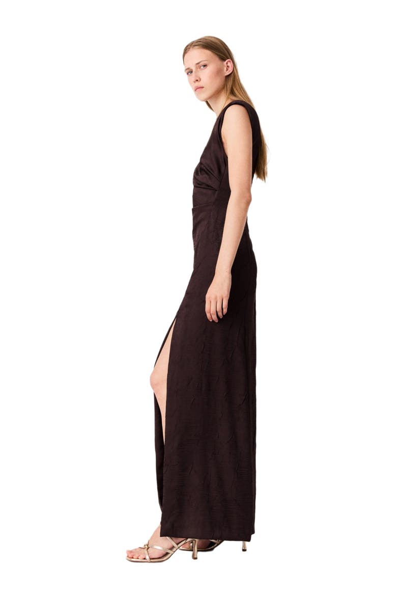 Satin-effect draped maxi dress, Alternate, color, Brown