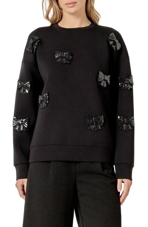 English Factory Sequin Bow Scuba Sweatshirt In Black
