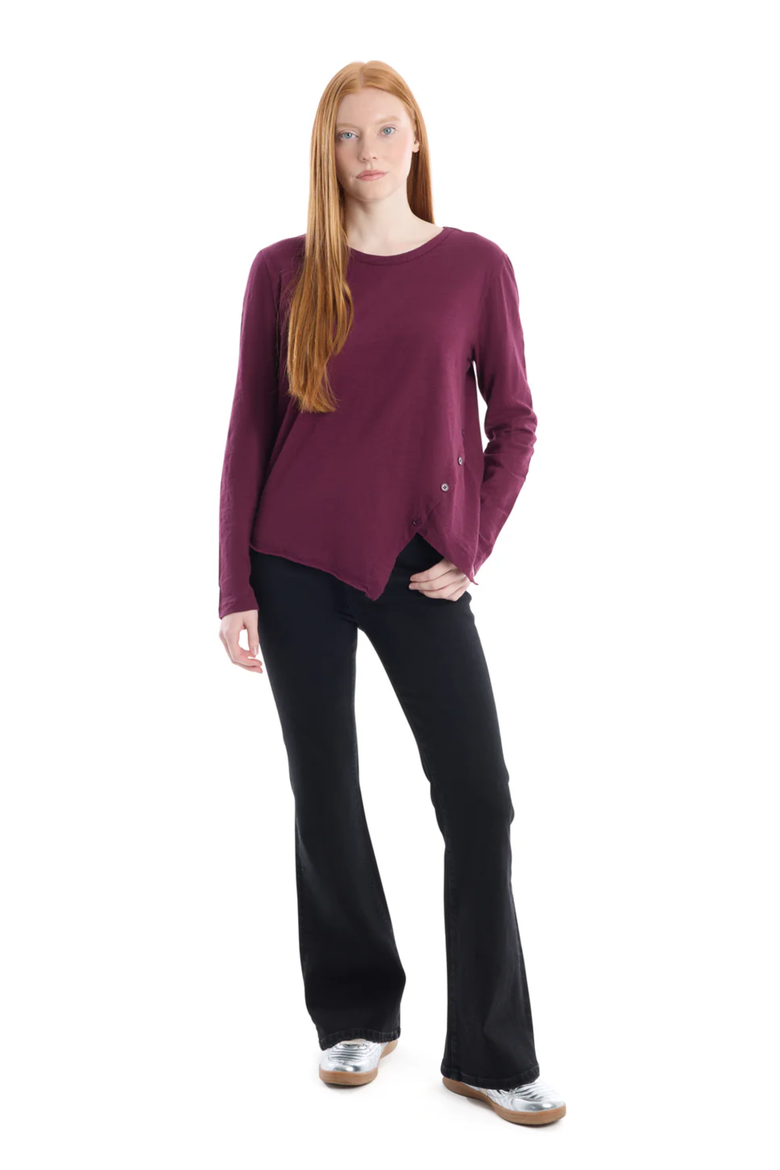 Long Sleeve Tee With Asymmetrical Hem & Button Detail, Alternate, color, Dark Fig
