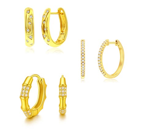 Set Of 3 Sterling Silver Crystal Hoop Earrings