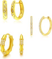 Donatello Gian Set Of 3 Sterling Silver Crystal Hoop Earrings