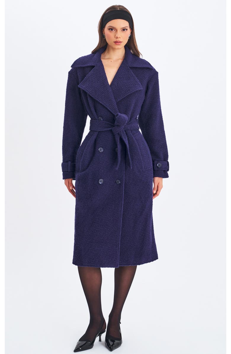 Miss Circle Jaelyn Wool Blend Double-Breasted Belted Coat, Main, color, Midnight Blue