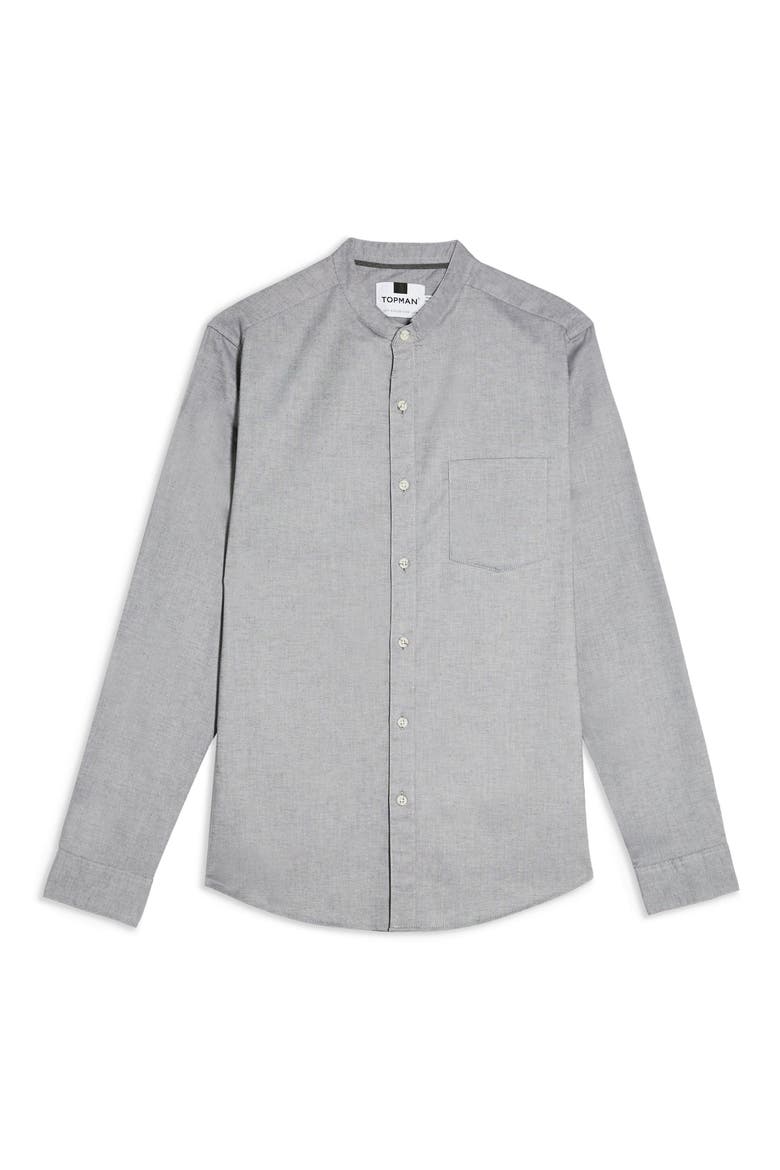 Slim Fit Band Collar Oxford Button-Up Shirt, Alternate, color, GREY