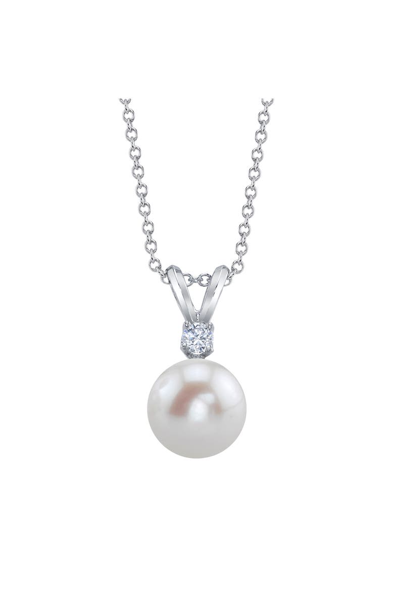 14K Freshwater Pearl & Diamond Classic Pendant, Main, color, White Gold