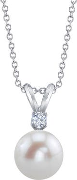 The Pearl Source 14K Freshwater Pearl & Diamond Classic Pendant