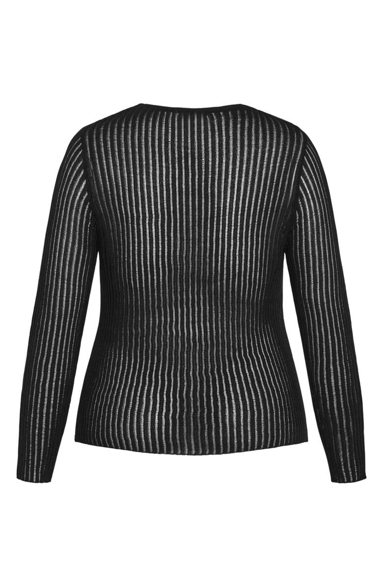 City Chic Eleni Sheer Stripe Long Sleeve Top, Alternate, color, Black