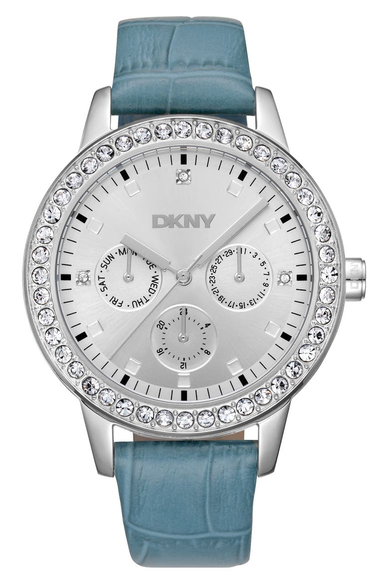 316L Leather Strap Watch, Main, color, LIGHT BLUE