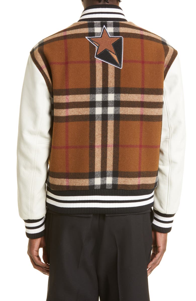 Burberry Felton B Logo Check Wool Blend Varsity Jacket, Alternate, color,