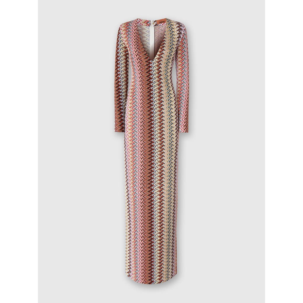 Missoni Long Dress With V-neck And Zigzag Pattern In Multi