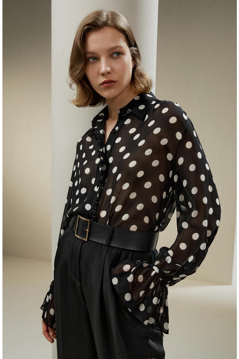 Women's Polka Dots Silk Georgette Blouse, Alternate, color, White dots in black