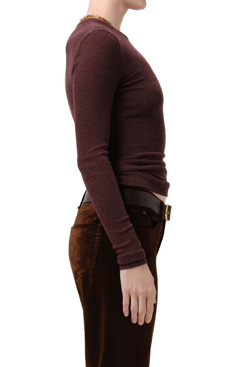 Bina Ribbed Crewneck T-Shirt, Alternate, color, HEATHER MAHOGANY