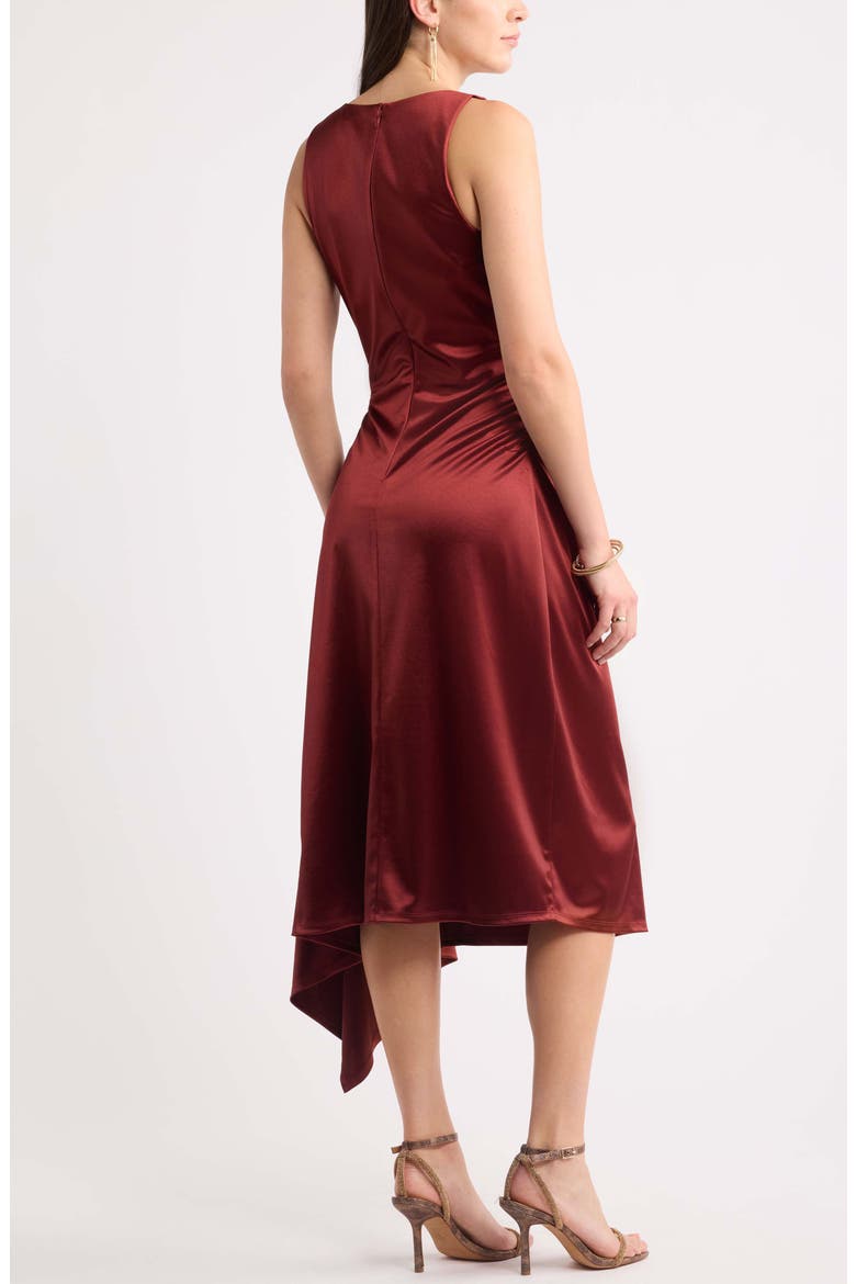 Ruched Asymmetric Satin Midi Dress, Alternate, color, RED PEAR