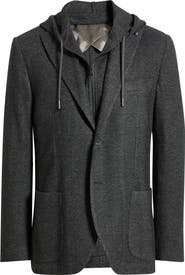 Jack Victor Wolsey Charcoal Grey Microcheck Knit Sport Coat with Removable Hooded Bib