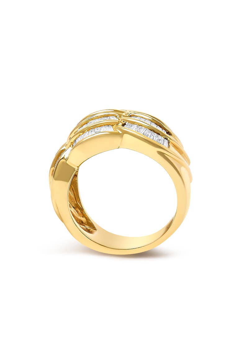 14K Yellow Gold 1-1/3 Cttw Baguette Diamond Wave Design Band Ring, Alternate, color, Yellow Gold