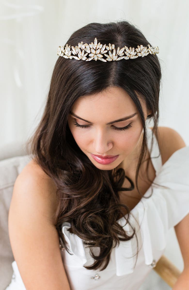 Brides & Hairpins Honora Crystal & Opal Crown, Alternate, color, Gold