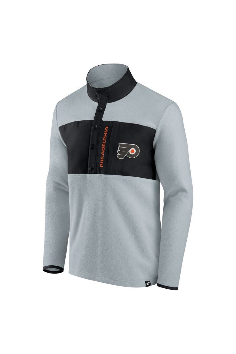 Men's Fanatics Branded Gray/Black Philadelphia Flyers Hockey Polar Fleece Quarter-Snap Jacket, Alternate, color, Gray
