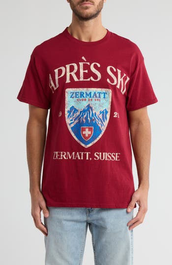 Philcos Aprés Ski Graphic Crew T-shirt In Garnet