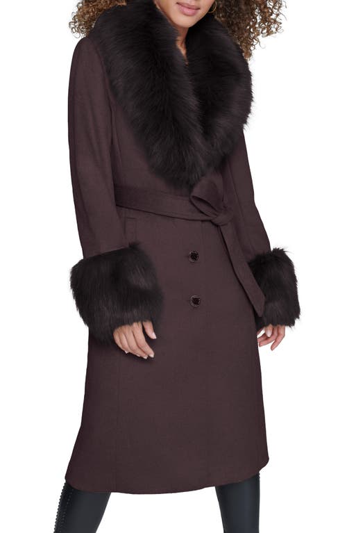 Karl Lagerfeld Paris Faux Fur & Wool Blend Coat In Burgundy
