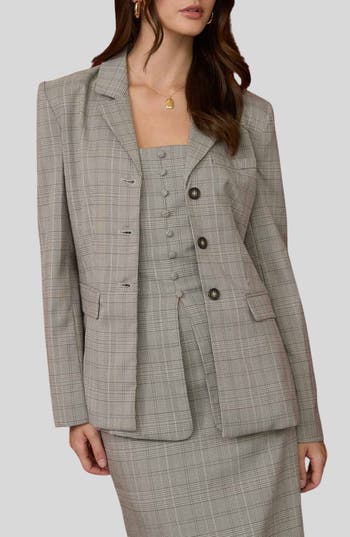 Blu Pepper Plaid Blazer In Gray