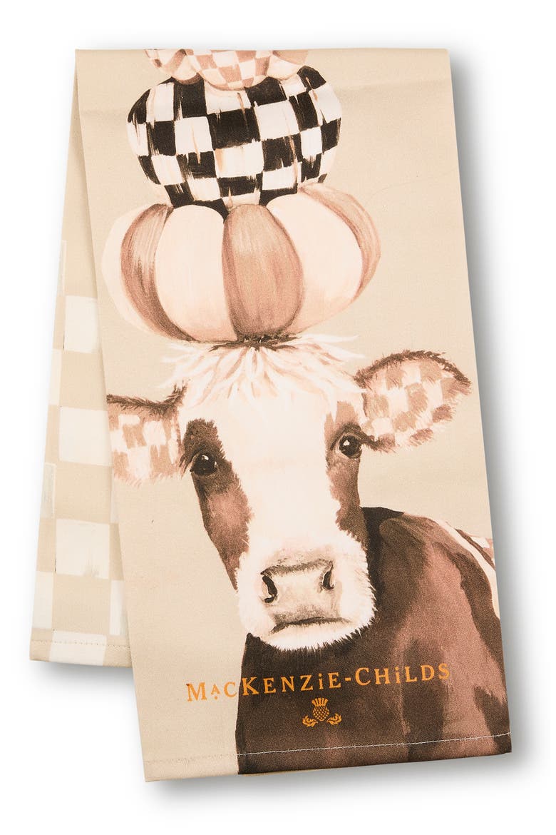 Mocha Cow Printed Dish Towel, Alternate, color, BROWN