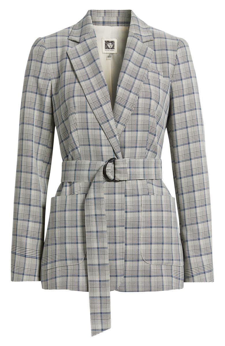 Anne Klein Belted Plaid Blazer, Alternate, color, Blue Carbon Multi