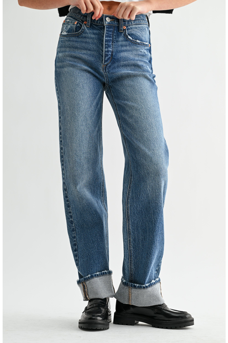 Cuffed Wide Leg Jeans, Main, color, Medium Blue